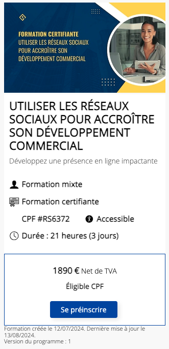 Formation travailler ssa visibilité CPF Certifiante
